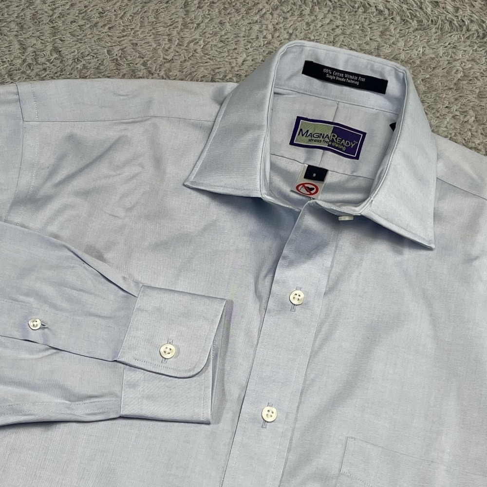 MagnaReady Dress Shirt Mens Small Blue ADA Wrinkle Free Magnetic Buttons Office